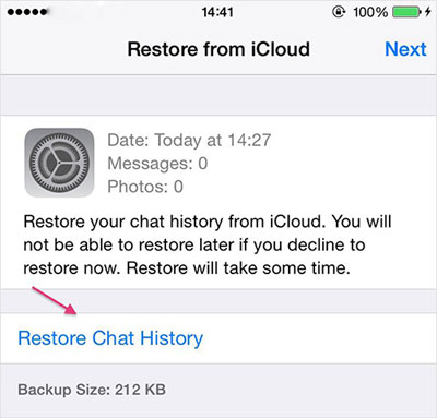 restore whatsapp backup from icloud